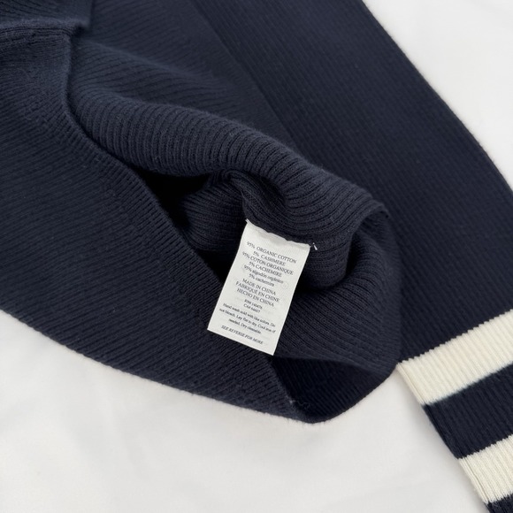Faherty Sz S Mikki Henley Coastal Colorblock Navy Ribbed Organic Cotton Cashmere - Picture 6 of 8